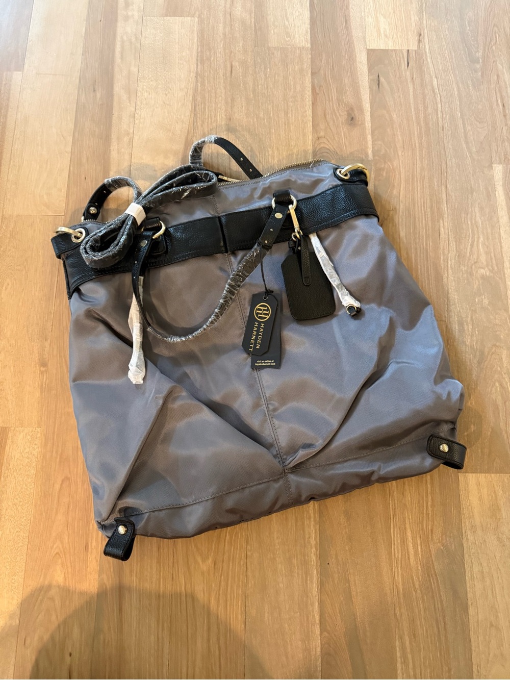 Gray Nylon Tote with Black Trim and Gold Hardware 18 X 16